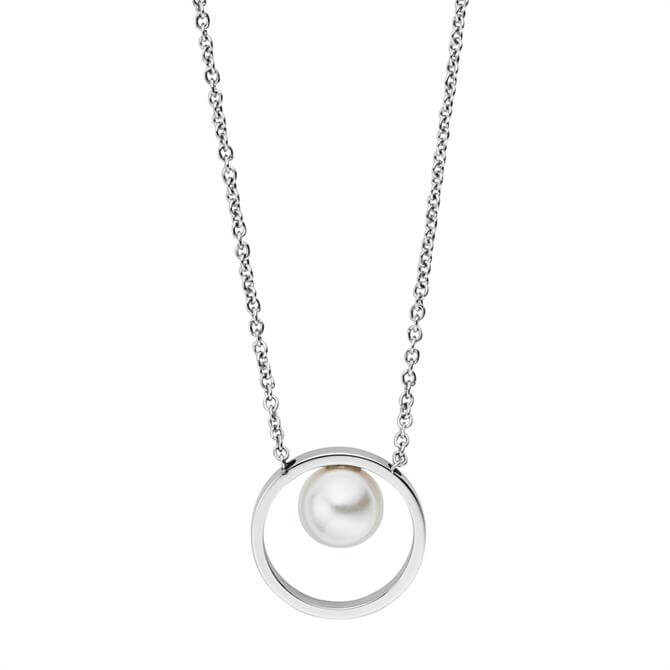 Skagen Agnethe Short Silver Tone Pearl Pendant Necklace